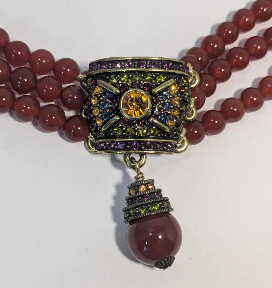 ** (NOS) Collar de cristal con cuentas de cornalina roja Heidi Daus con dije de gota AO-56 Foto 2 de 4