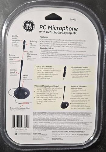 GE 98950 PC Microphone w Detachable Laptop Mic - Picture 2 of 2