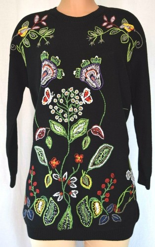 MAGLIONE PULL OVER VALENTINO SPA NERO COTONE RICAMATO FLOREALE TAGLIA XS - Foto 1 di 11