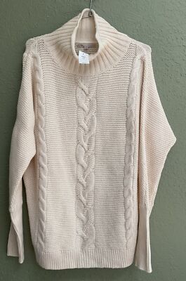 NEW NWT GAP Womens S TALL Chunky Cable Knit Ivory Mock Turtleneck