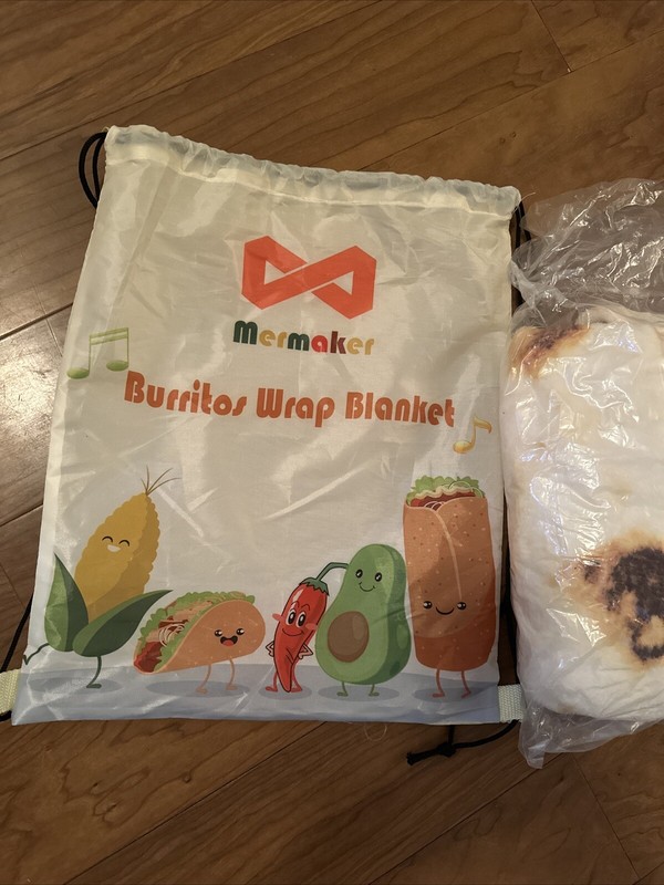 Mermaker Burritos Wrap Blanket Large Soft Round String Bag Approximately 65” NIP