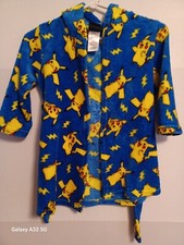 Pokemon Pikachu Tie Bath Robe Boys Kids Plush Hooded Fleece Size XS 4 Blue