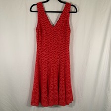 Calvin Klein Midi Dress Women's 6 Pink Red Textured Vneck Sleeveless Zip Back