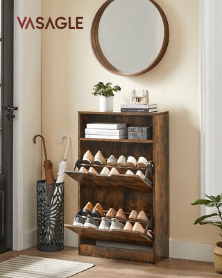 Schuhschrank Schuhregal Schuhaufbewahrung mit 2 Klappen mit Zusatzfach Vintage