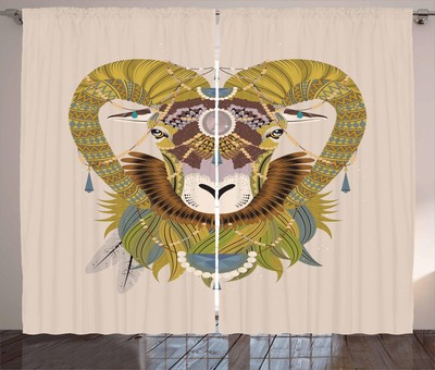 Goat Curtains 2 Panel Set Decoration 5 Sizes Window Drapes Ambesonne