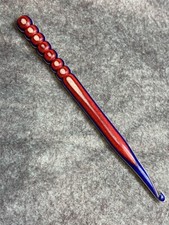 Hand carved US Patriotic Flag WOOD YARN CROCHET HOOK size H