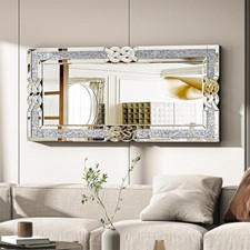 47''x24'' Crush Diamond Glam Silver Mirrors for Wall Decor Living Room Bathroom