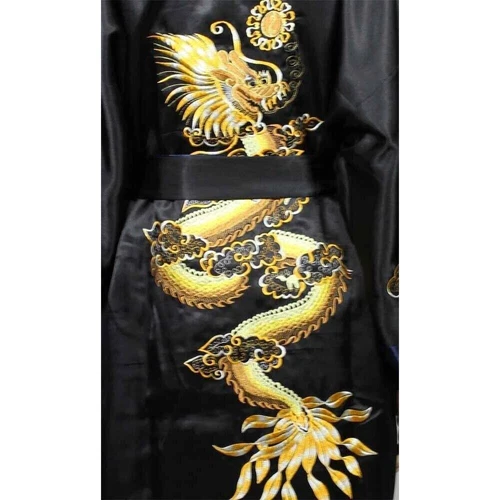 Mens Satin Chinese Dragon Kimono-Silk Bathrobe Pajamas Sleepwear Gown Bath Robe - Imagen 22 de 49