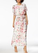 Nine West Pink/Ivory Floral Maxi Flowing sleeves Ties in back Sz 4