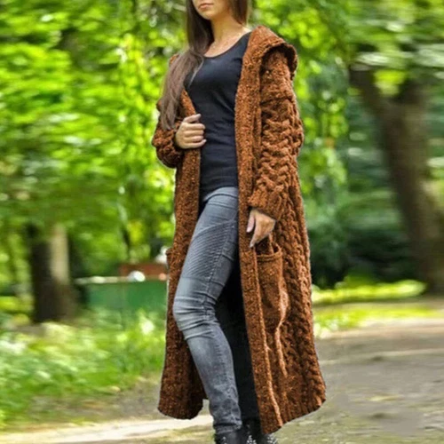 Damen Pullover Hoodie Strickmantel Jacke Cardigan Oberbekleidung Longpullover locker einfarbig - Bild 8 von 24