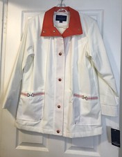 Mackintosh New England Jacket Nwt Sz S White Rain Nylon Lined Snap Button Granny