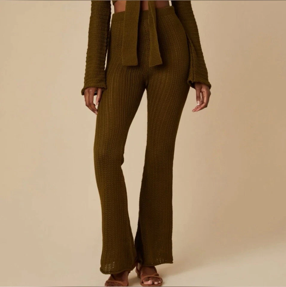 Nuevo con etiquetas Pantalones Savannah Morrow Halle Tejidos Verde Bosque PullOn Pantalón Acampanado Tiro Alto L