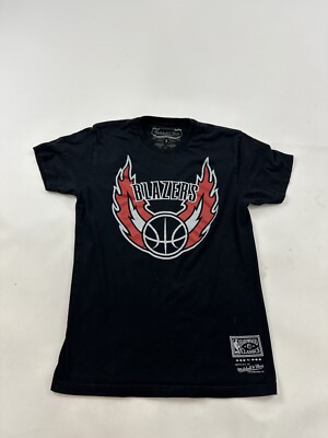 Portland Trail Blazers Shirt Mens Small Black Short Sleeve Mitchell