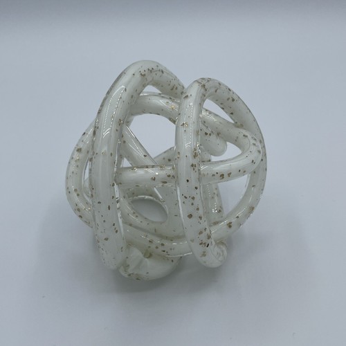 Arte abstracto vidrio cuerda retorcida nudo orbe blanco con manchas doradas escultura 5" BONITO - Imagen 2 de 5
