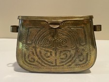 Vintage Brass Purse Etched Bag Velvet Blue Interior