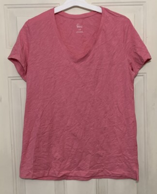Felina Women's V-Neck Short Sleeve T-Shirt, Pink Size L