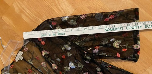 Chenault Floral Embroidered Sheer Overlay Womens Medium Black Top Y2K Duster - Picture 14 of 16