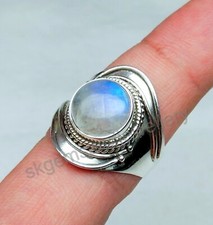 Rainbow Moonstone 925 Sterling Silver Ethnic Handmade Gemstone Ring Gift For Her