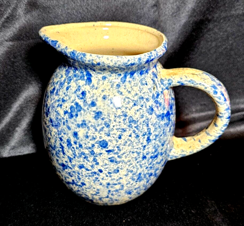 Antique Blue Spongeware 6 Inch Tall Milk Pitcher