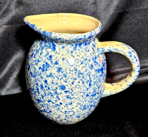 Antique Blue Spongeware 6 Inch Tall  Milk Pitcher - Picture 1 of 4