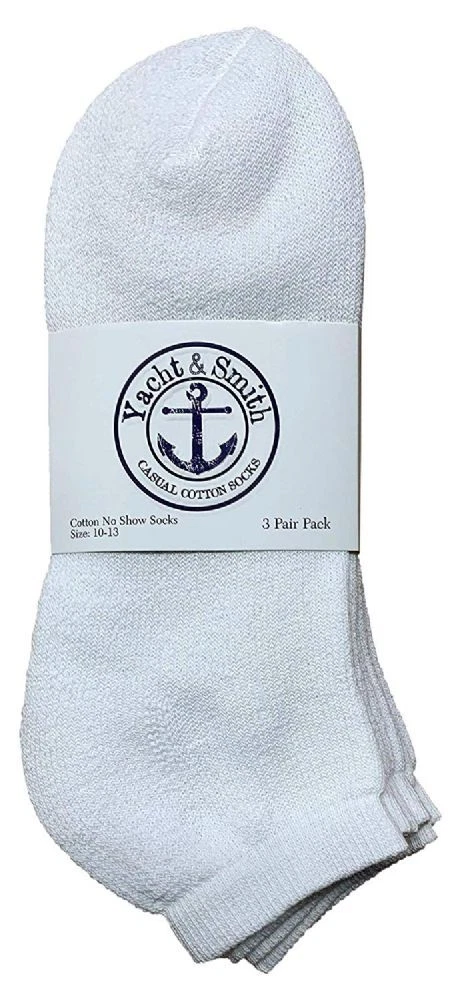 72 PK Yacht & Smith Men's Wholesale Bulk No Show Ankle Socks, Size 10-13 (White)