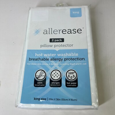 AllerEase Pillow Protector KING 2-Pack Hot Water Washable Allergy Protection