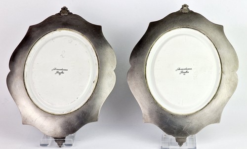 Paar, 2 Wand-Bilder nach Murillo, Schwarzenhammer Porzellan, Zinn-Rahmen R1031 - Afbeelding 2 van 15