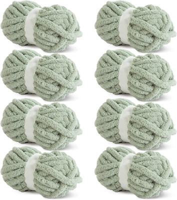 HOMBYS Sage Green Chunky Chenille Yarn for Crocheting Bulky Thick Fluffy Yarn fo