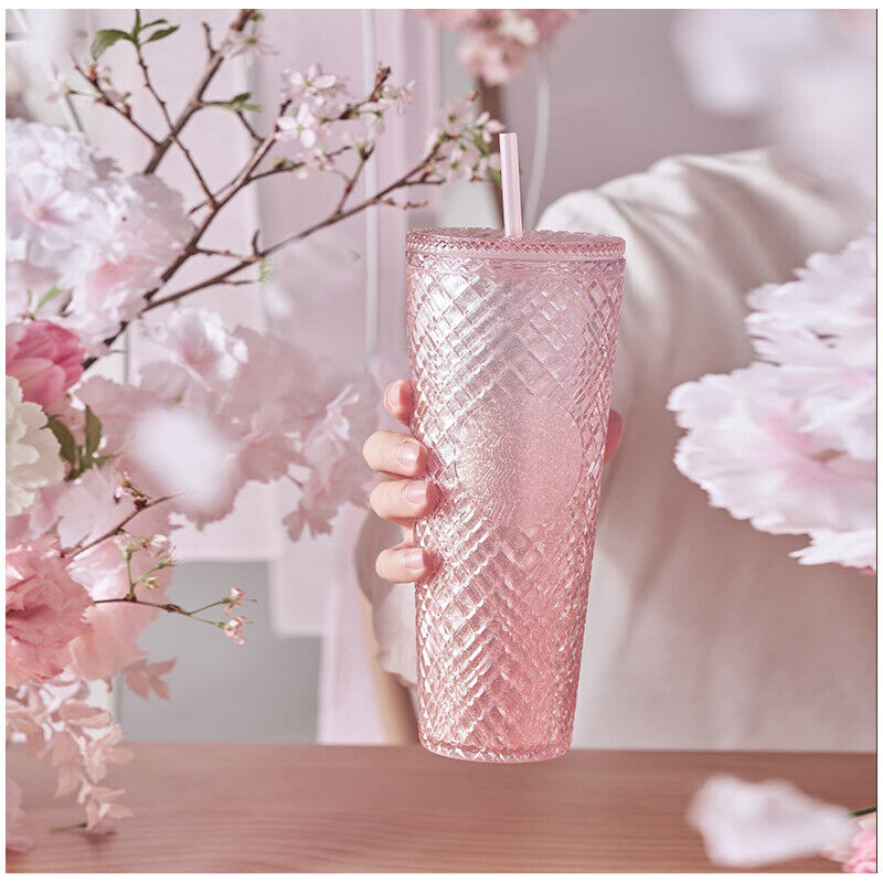 2022 China Starbucks Sakura Pink Diamond Jeweled Studded 24oz Tumbler Straw  Cup