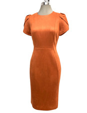 NEW Size 4 Calvin Klein 129 Faux Suede Tulip Sleeve Rust Sheath Dress NWT