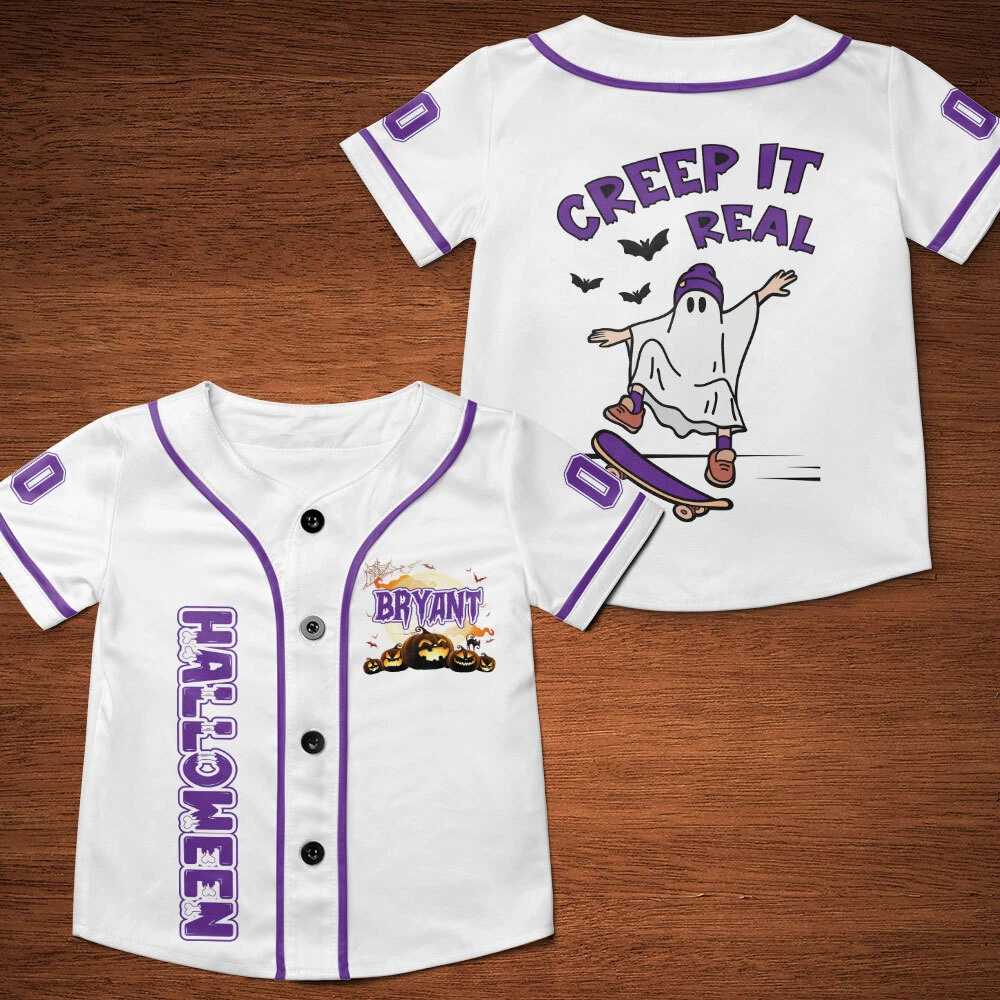 Customized Creep It Real Halloween Baseball Jersey, Ghost Skateboarding Jersey