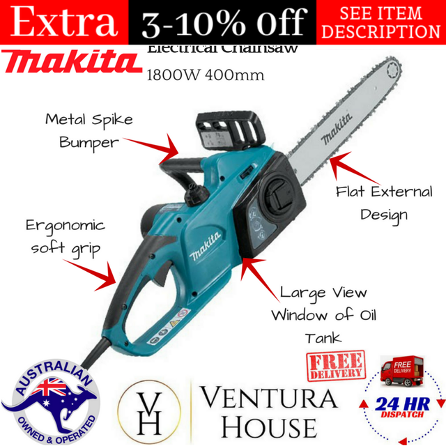 Makita Electric Chainsaw Chain Saw 16" Bar Power Pruning Tree 1800w