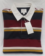 MEN'S MARKS & SPENCER CLARET MIX STRIPED LONG SLEEVE POLO RUGBY SHIRT SIZE XL