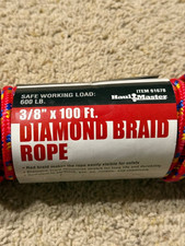Diamond Braid Rope 3/8" x 100 ft   Red Multicolor  600 lb Safe Working Load