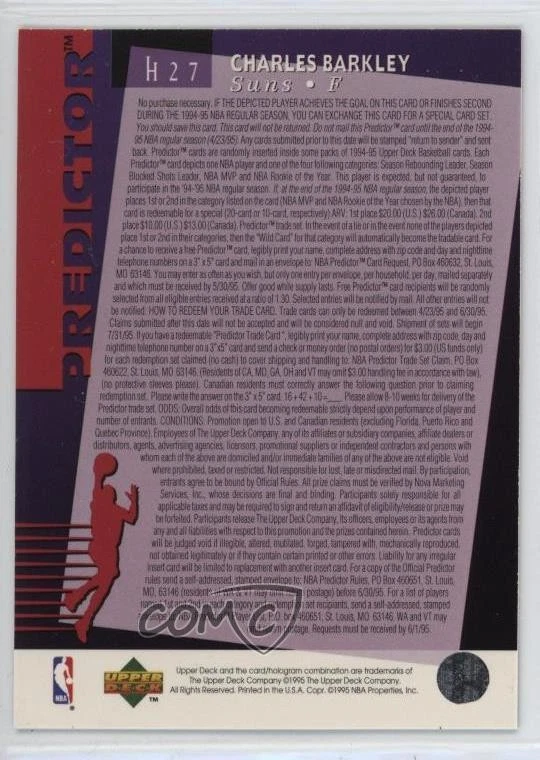 1994-95 Upper Deck Hobby Predictor Redemptions Charles Barkley #H27 HOF - Image 2 of 2