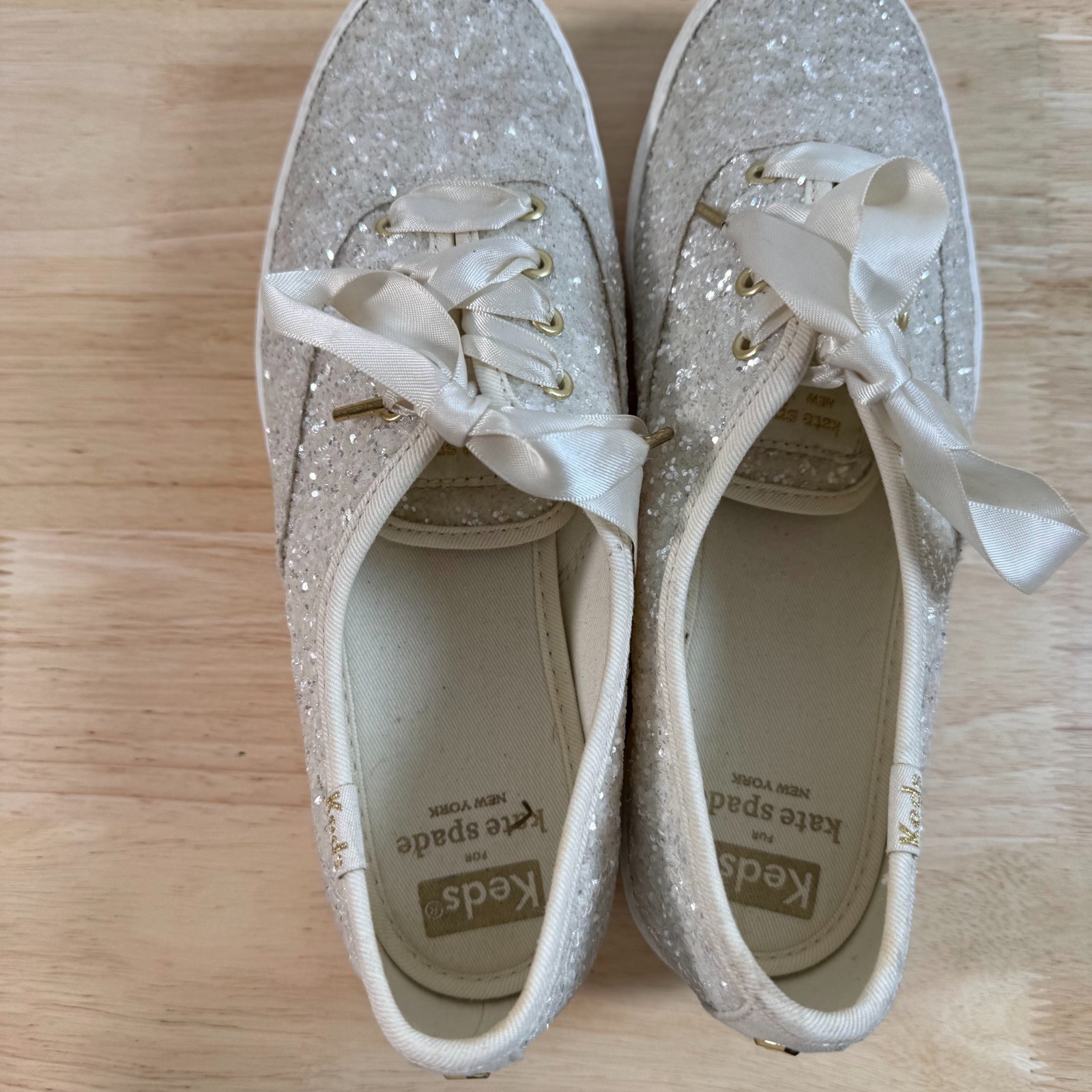 Keds X Kate Spade New York Triple Sneakers Women's White Glitter Lace-Up 7 Bride image 6