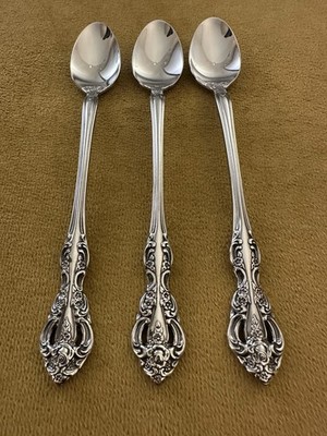 (3)Iced Teaspoons Oneida USA MICHELANGELO Glossy Stainless Flatware SHINY UNUSED