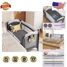 Baby Bassinet 3-in-1 Playpen, 1-Sec Fold, Adjustable Height, Secure