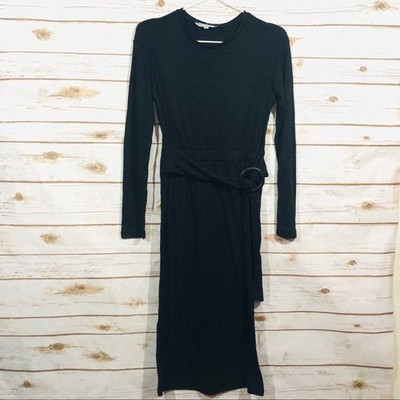 Velvet torch women's long sleeve black tie waist dress size S