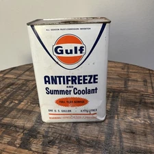 VINTAGE GULF ANTIFREEZE AND SUMMER COOLANT ADVERTISING TIN METAL CAN ONE GALLON