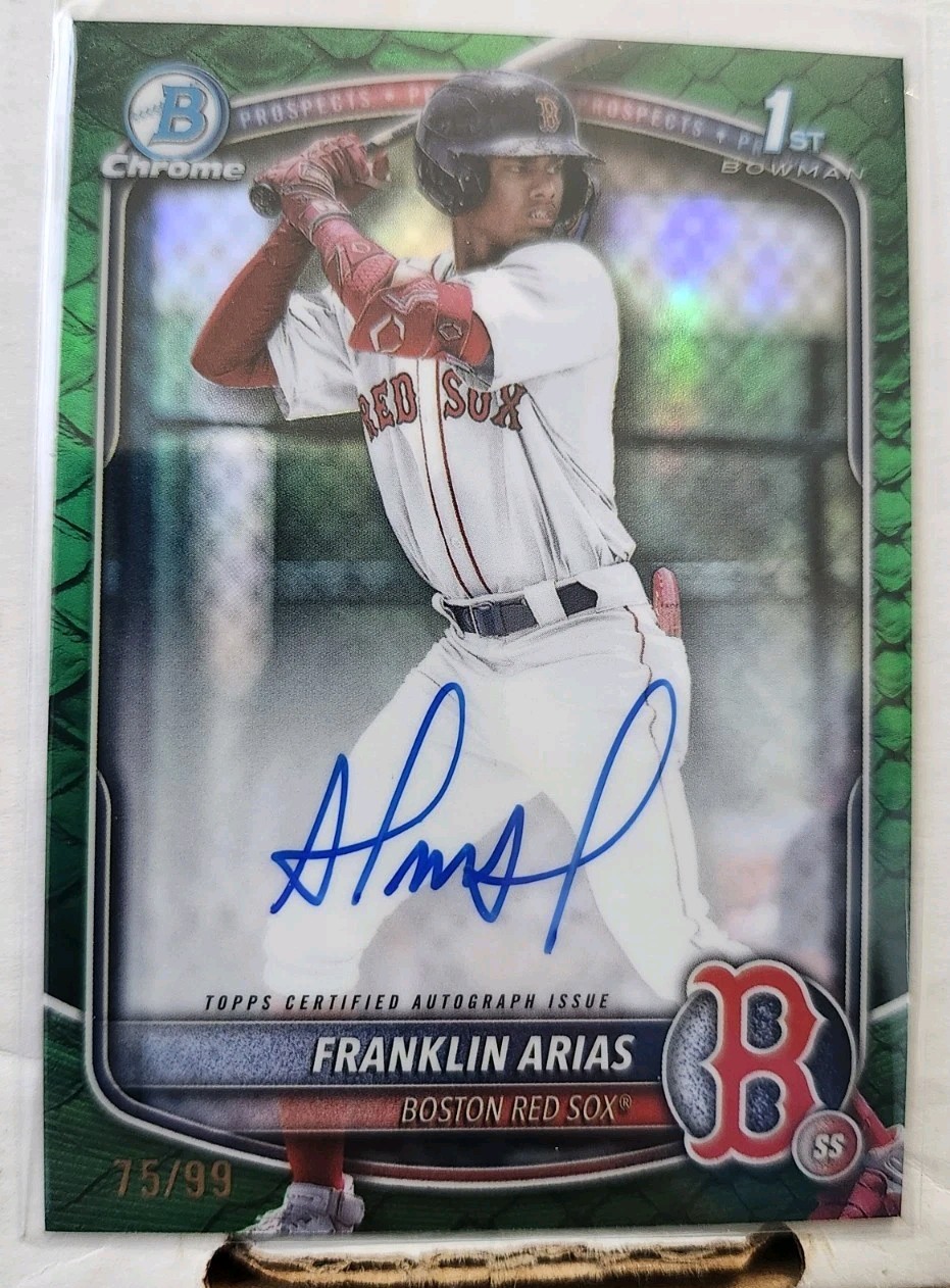 2025 Franklin Arias GREEN REPTILIAN AUTO # 75/99 1st BOWMAN CHROME, RED SOX SSP