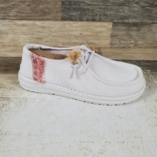 Hey Dude Wendy Perf Canvas Womens Loafer Shoes Sz 7 Comfort Egret Slip On Casual
