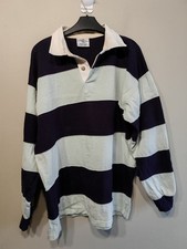 Front Row Heavyweight Rugby Shirt Mens XL Blue Stripe Long Sleeve Cotton Preppy