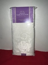 NEW IVORY DAMASK 60 X 102 OBLONG FABRIC TABLECLOTH SPILLS BEAD UP