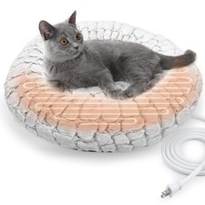 Heated Cat Bed Indoor, Round Heated Pet Bed for Indoor Cats 19" Soft  Cozy D...