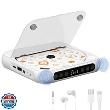 White Portable CD Player Personal CD Player with Bluetooth for Home Rechargeable