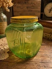 VTG Anchor Hocking Green Depression Glass Large Canister - Cookie Jar - 1930s