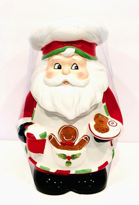 NWT Sleigh Bell Bistro Christmas 11'' Santa Gingerbread Ceramic Cookie Jar