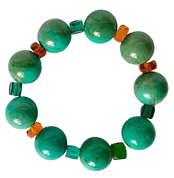 Stretch Bracelet with 9 Blue-Green Turquoise Rounds & Faceted Czech Accents-image