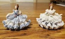 Pair Of Karl Klette Petite Ladies Of The Court Dresden Lace Figurines-seated 3"